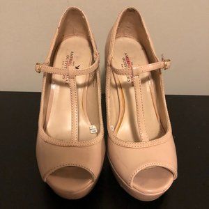 Neutral Nude T Strap Peep Toe Pump Heels